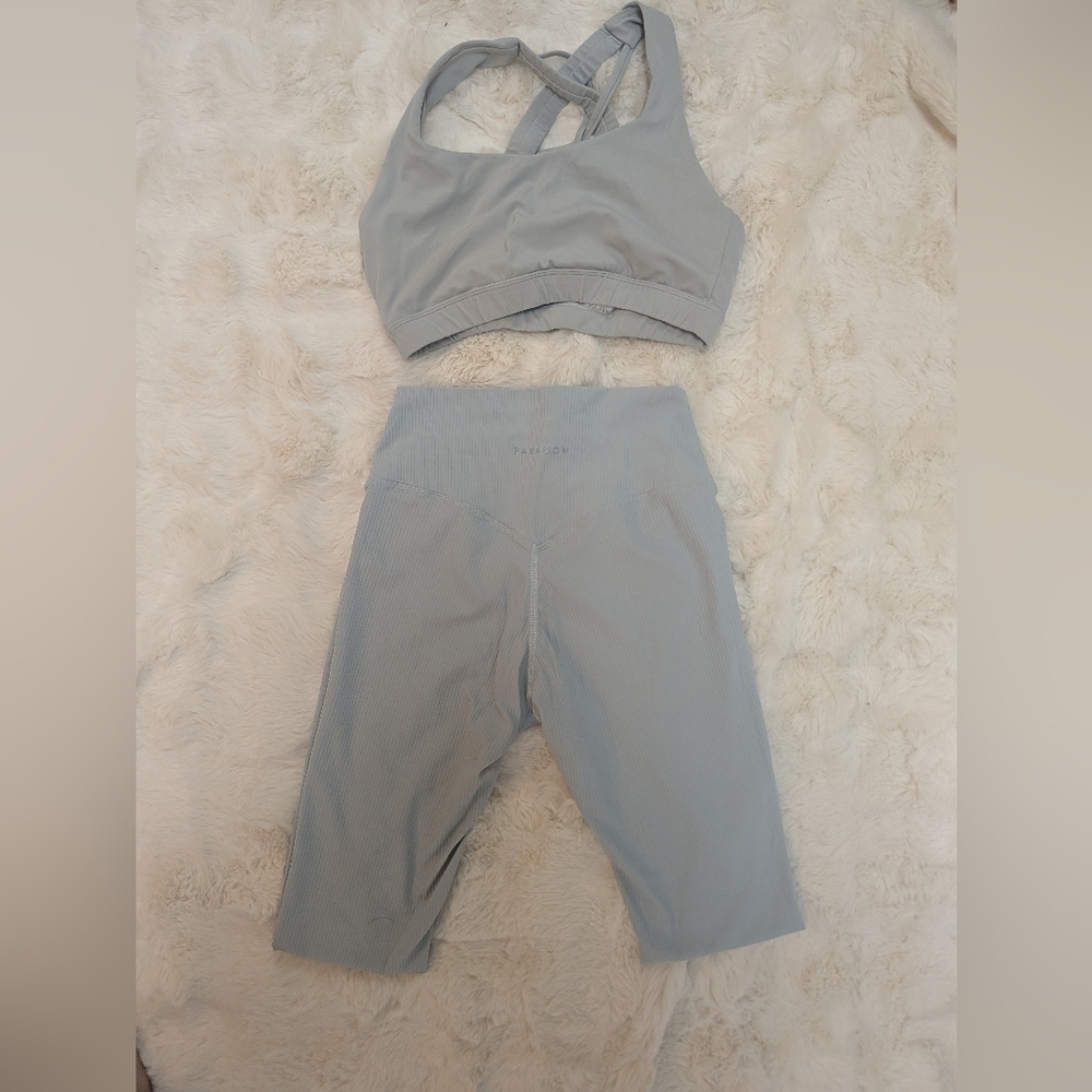 PARAGON Light Gray Ribbed High-Waist Bike Shorts